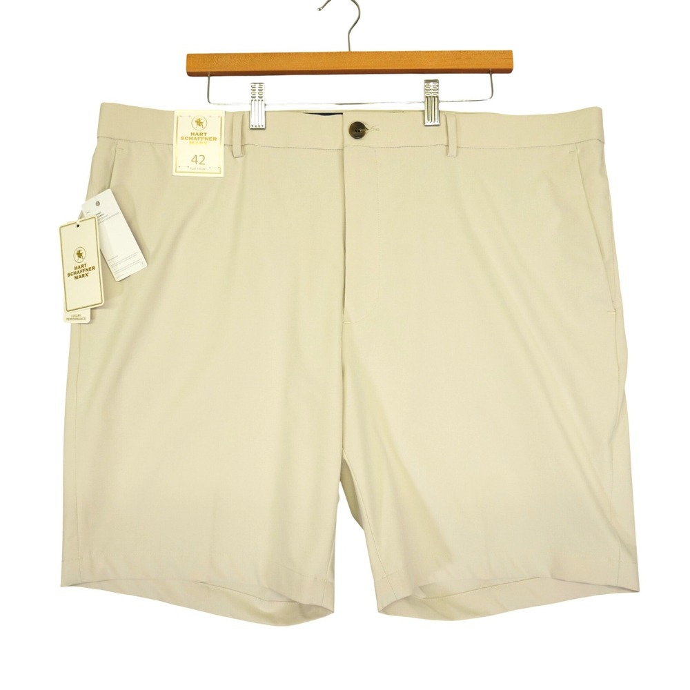NEW Hart Schaffner Marx Shorts Men 42 Beige Luxury Performance Flat Front Golf